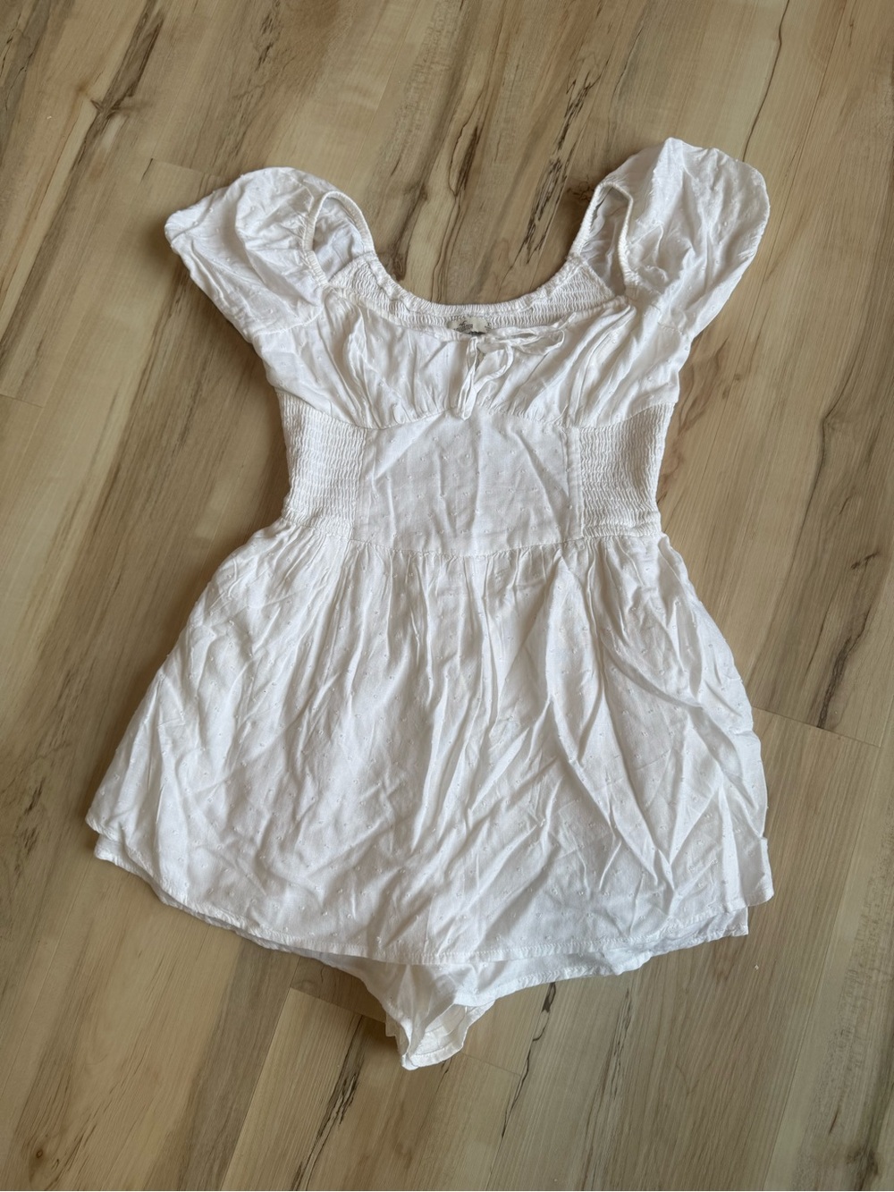 Hollister Women White Swiss Dot Sun Dress Smocked Puff Sleeve Mini XS Small